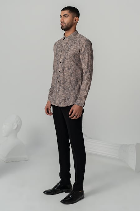 Shop_Varun Chakkilam_Brown Twill Mud Soil Texture Print Shirt _Online_at_Aza_Fashions