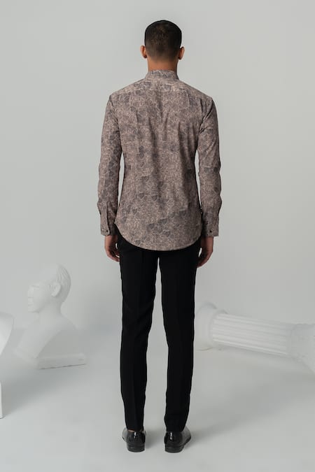 Shop_Varun Chakkilam_Brown Twill Mud Soil Texture Print Shirt _at_Aza_Fashions