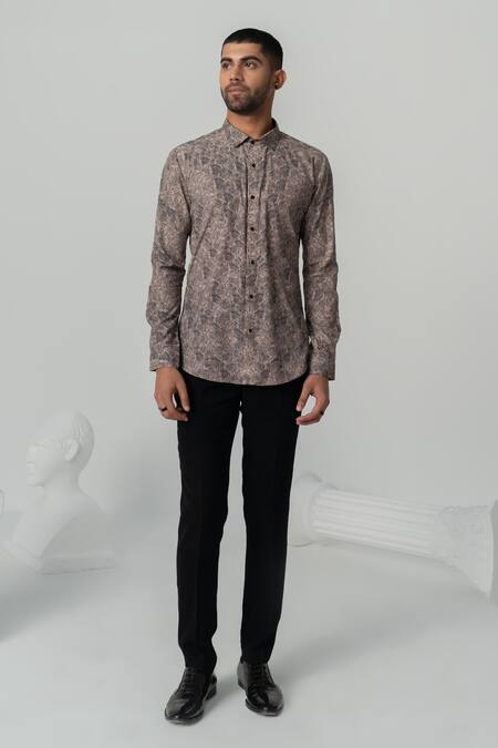 Varun Chakkilam_Brown Twill Mud Soil Texture Print Shirt _at_Aza_Fashions