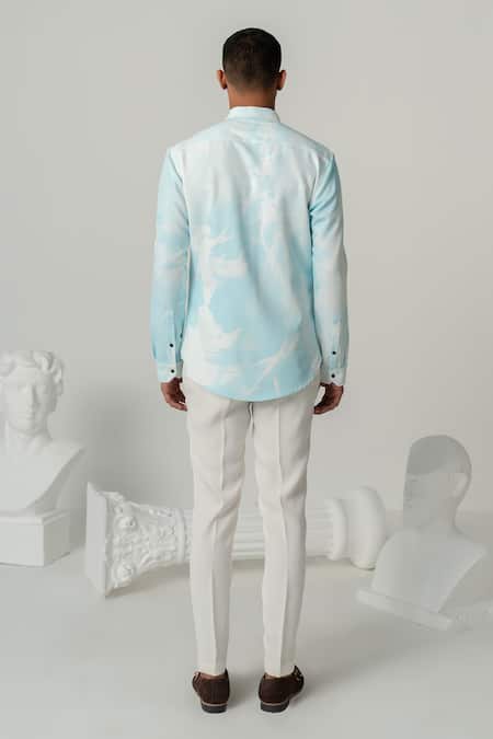 Shop_Varun Chakkilam_Blue Crepe Aqua Serene Splash Print Shirt _at_Aza_Fashions