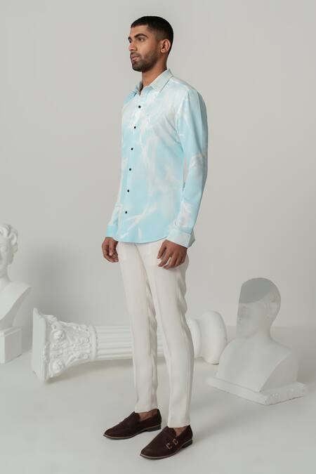 Varun Chakkilam_Blue Crepe Aqua Serene Splash Print Shirt _Online_at_Aza_Fashions