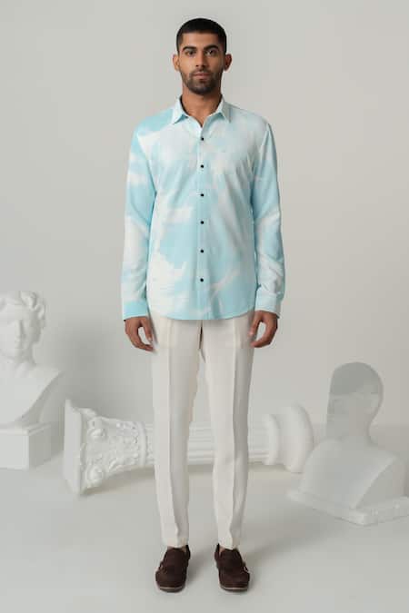 Buy_Varun Chakkilam_Blue Crepe Aqua Serene Splash Print Shirt _Online_at_Aza_Fashions