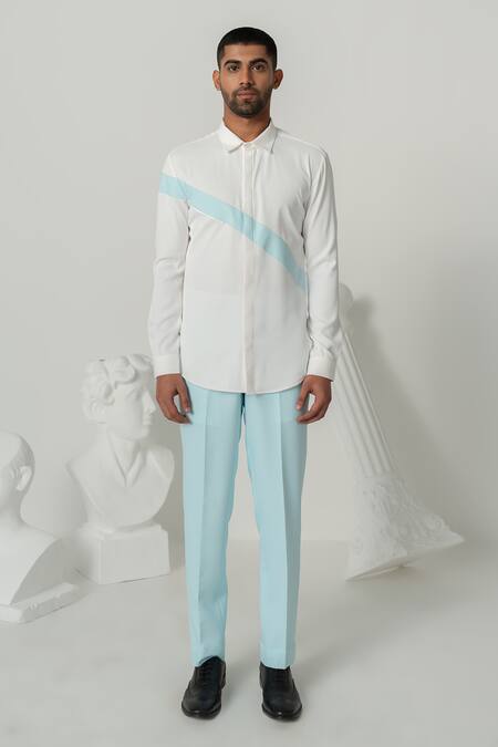 Varun Chakkilam_White Crepe Serene Ray Print Designer Shirt _Online_at_Aza_Fashions