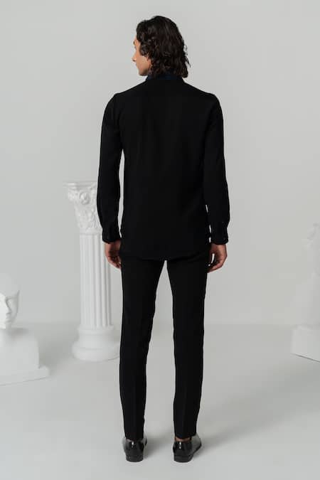 Shop_Varun Chakkilam_Blue Polyester Color Block Full Sleeves Shirt _at_Aza_Fashions