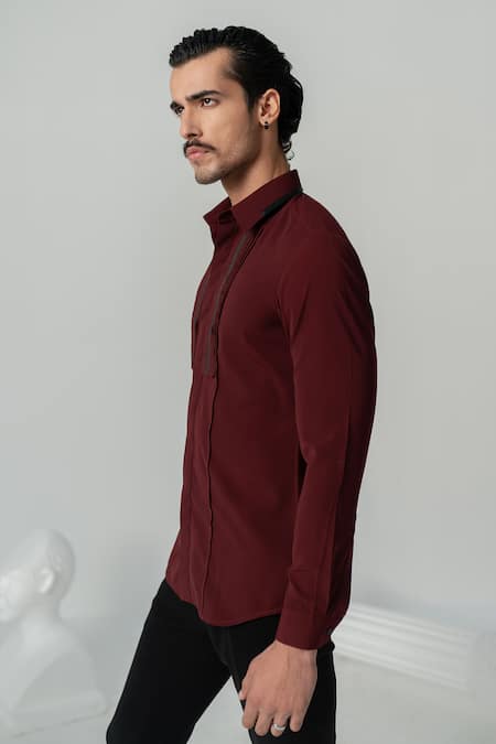 Varun Chakkilam_Wine Crepe Pintucked Yoke Shirt _Online_at_Aza_Fashions