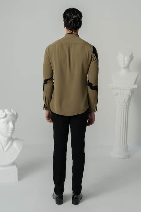 Shop_Varun Chakkilam_Brown Polyester Khaki Thunder Flow Print Shirt _at_Aza_Fashions