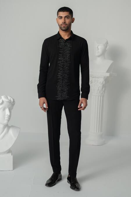 Buy Varun Chakkilam Black Polyester Lace Lunar Pearl Embellished Shirt Online at Aza Fashions Buy_Varun Chakkilam_Black Polyester Lace Lunar Pearl Embellished Shirt _Online_at_Aza_Fashions