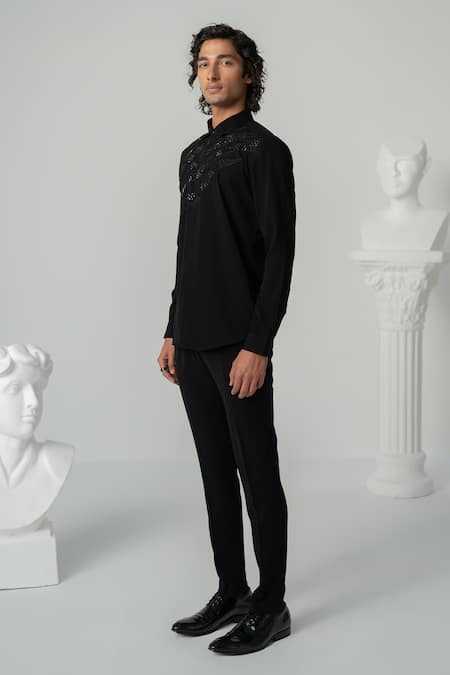 Varun Chakkilam_Black Polyester Embroidery Cosmic Trail Shirt _Online_at_Aza_Fashions