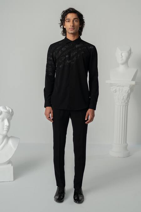 Buy_Varun Chakkilam_Black Polyester Embroidery Cosmic Trail Shirt _Online_at_Aza_Fashions