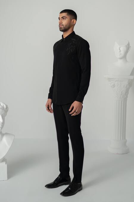 Varun Chakkilam_Black Polyester Embroidery Lumen Strike Shirt _Online_at_Aza_Fashions