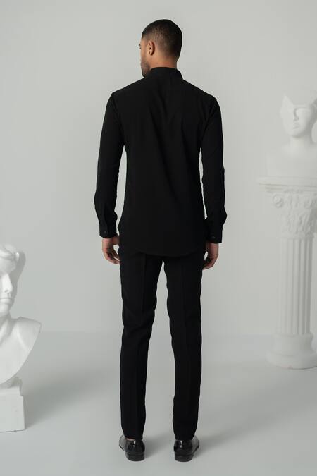 Shop_Varun Chakkilam_Black Polyester Embroidery Lumen Strike Shirt _at_Aza_Fashions