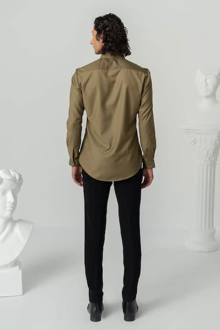 Shop_Varun Chakkilam_Brown Crepe Embroidery Ethereal Stream Shirt _at_Aza_Fashions