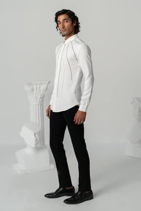 Varun Chakkilam_White Polyester Embroidery Shadow Ray Full Sleeves Shirt _Online_at_Aza_Fashions
