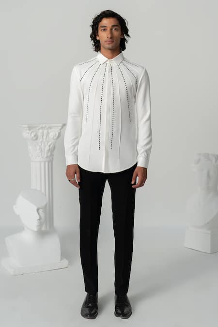 Buy_Varun Chakkilam_White Polyester Embroidery Shadow Ray Full Sleeves Shirt _Online_at_Aza_Fashions