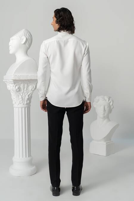 Shop_Varun Chakkilam_White Polyester Embroidery Hexa Bloom Print Designer Shirt _at_Aza_Fashions