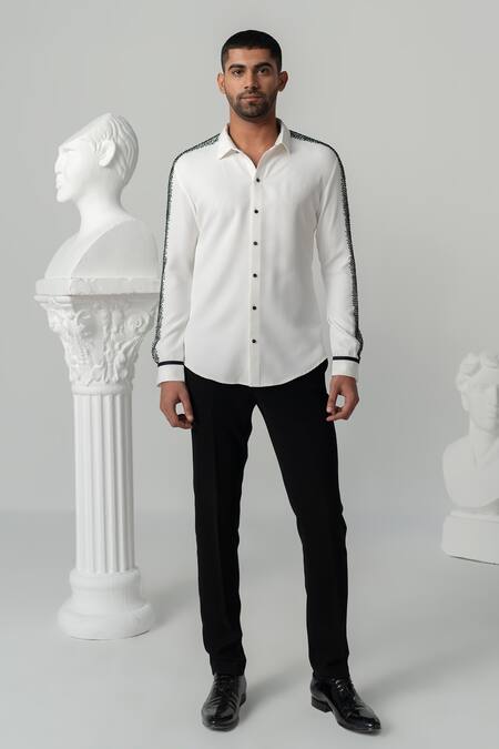 Varun Chakkilam_White Polyester Beads Burst Embellished Shirt _Online_at_Aza_Fashions