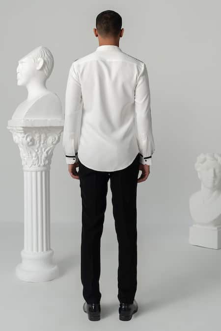 Shop_Varun Chakkilam_White Polyester Beads Burst Embellished Shirt _at_Aza_Fashions