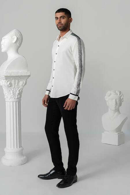 Buy_Varun Chakkilam_White Polyester Beads Burst Embellished Shirt _Online_at_Aza_Fashions