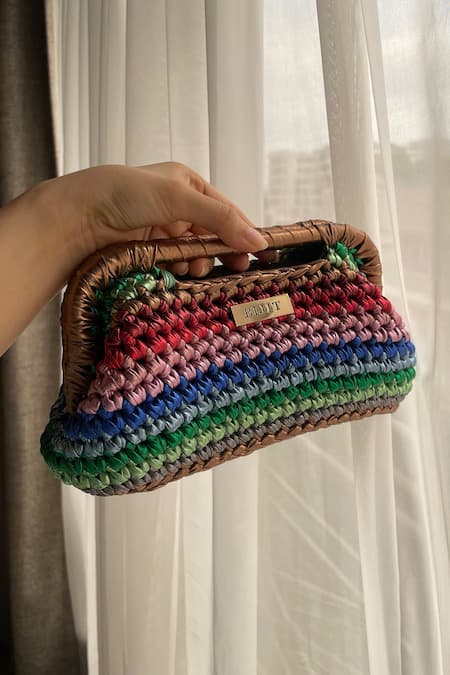 Bijit Multi Color Rainbow Weave Textured Clutch 