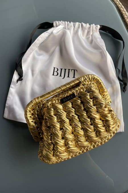 Bijit Gold Braided Weave Clutch 