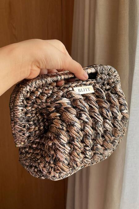 Bijit_Black Braided Textured Clutch_Online_at_Aza_Fashions