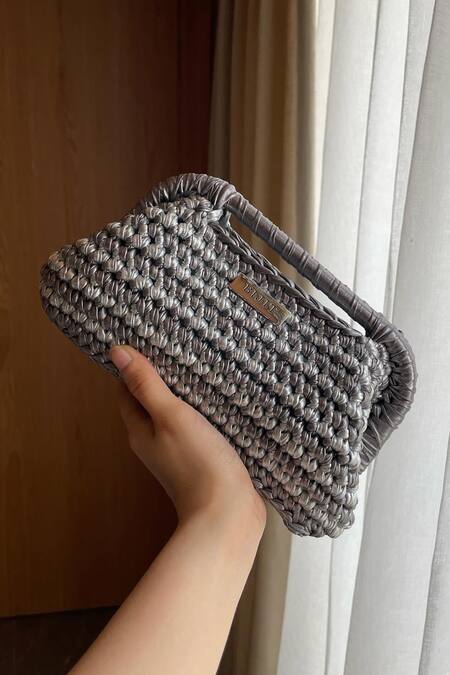 Bijit_Silver Interknot Weave Clutch _Online_at_Aza_Fashions