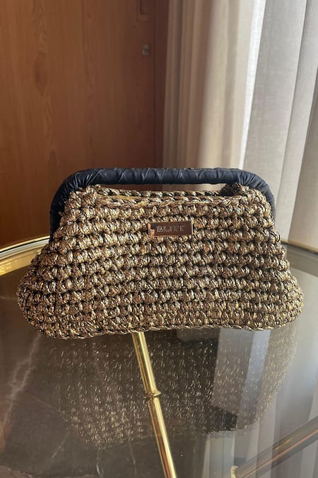 Bijit Gold & Black Knotted Texture Clutch 