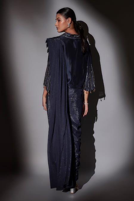 Ajiesh Oberoi Cutdana Bead Embroidered Pre-Draped Saree 