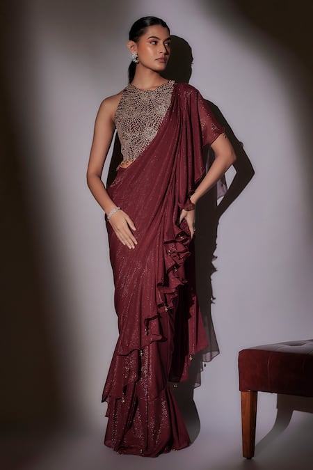 Ajiesh Oberoi Ruffled Pre-Draped Saree & Embroidered Blouse 