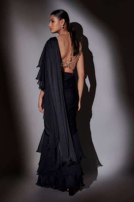 Ajiesh Oberoi Ruffled Pre-Draped Saree Set 