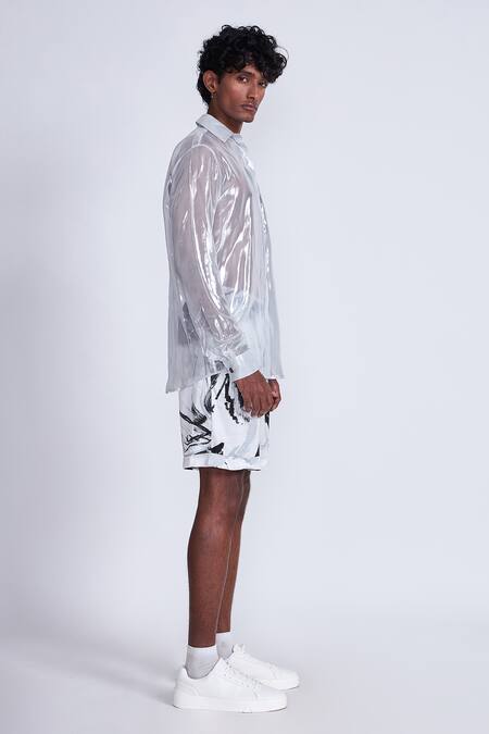 Advait_Silver Polyester Foil Printing Printed Casual Shirt _Online_at_Aza_Fashions