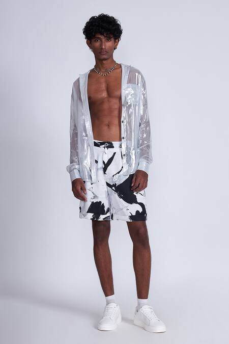 Shop_Advait_Silver Polyester Foil Printing Printed Casual Shirt _Online_at_Aza_Fashions