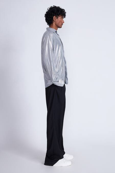 Advait_Silver Kota Doria Foil Printing Shirt _Online_at_Aza_Fashions