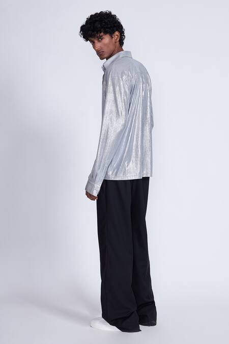 Shop_Advait_Silver Kota Doria Foil Printing Shirt _at_Aza_Fashions