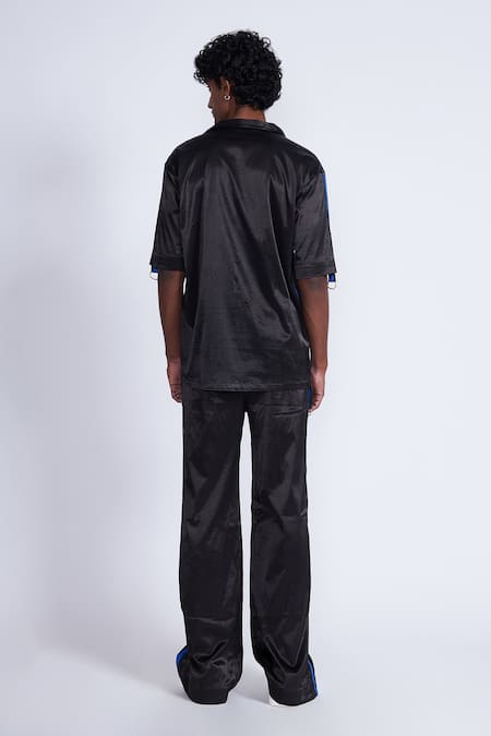 Shop_Advait_Black Silk Gajji Shirt With Contrast Detailing _at_Aza_Fashions