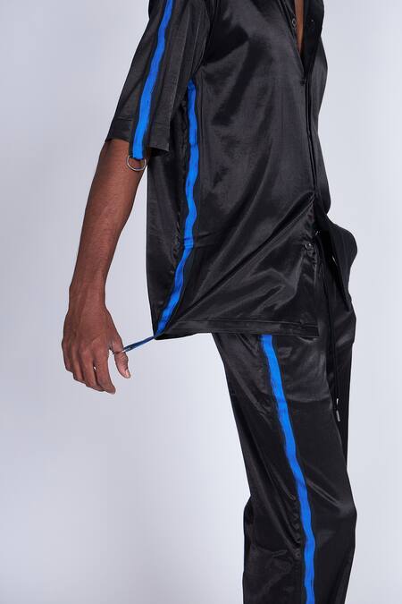 Advait_Black Silk Gajji Shirt With Contrast Detailing _Online_at_Aza_Fashions
