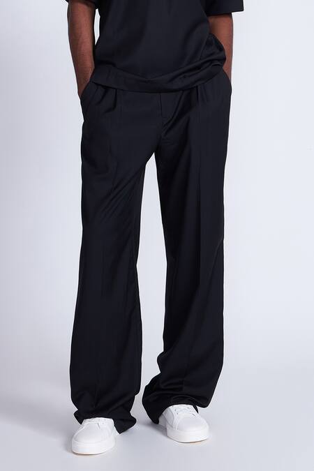 Advait_Black Polyester, Cotton Wide Legged Trouser _Online_at_Aza_Fashions