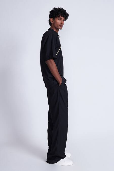 Buy_Advait_Black Polyester, Cotton Wide Legged Trouser _Online_at_Aza_Fashions