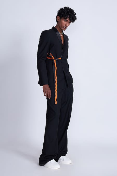 Buy_Advait_Black Polyester, Cotton Boxy Blazer With Tie-up Detail _Online_at_Aza_Fashions