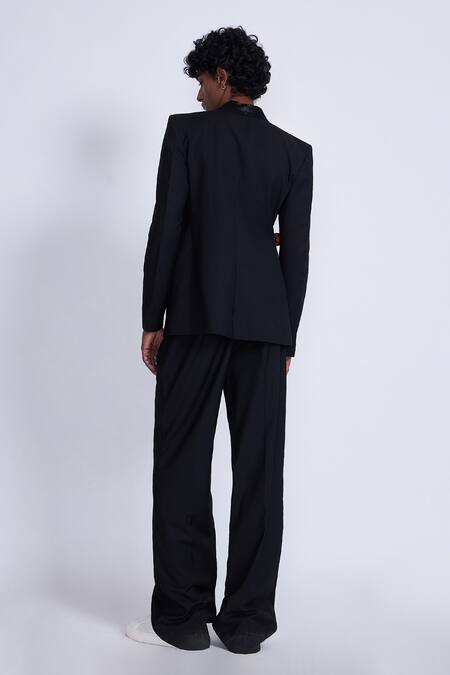 Shop_Advait_Black Polyester, Cotton Boxy Blazer With Tie-up Detail _at_Aza_Fashions