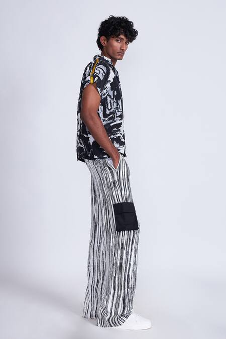 Advait_Black Crepe And White Abstract Print Shirt _Online_at_Aza_Fashions