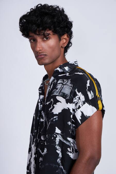 Buy_Advait_Black Crepe And White Abstract Print Shirt _Online_at_Aza_Fashions