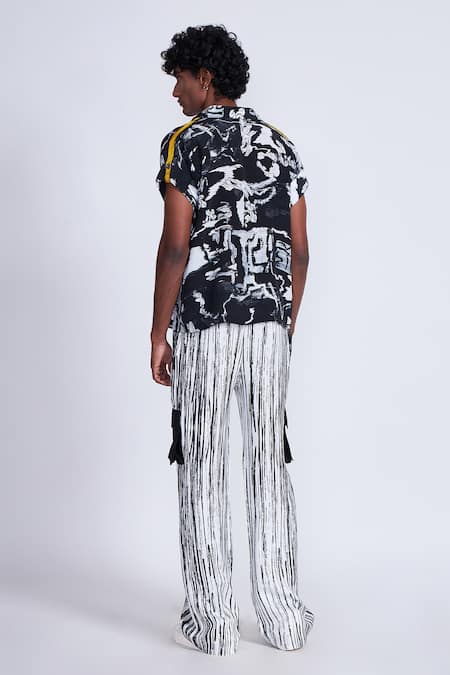 Shop_Advait_Black Crepe And White Abstract Print Shirt _at_Aza_Fashions