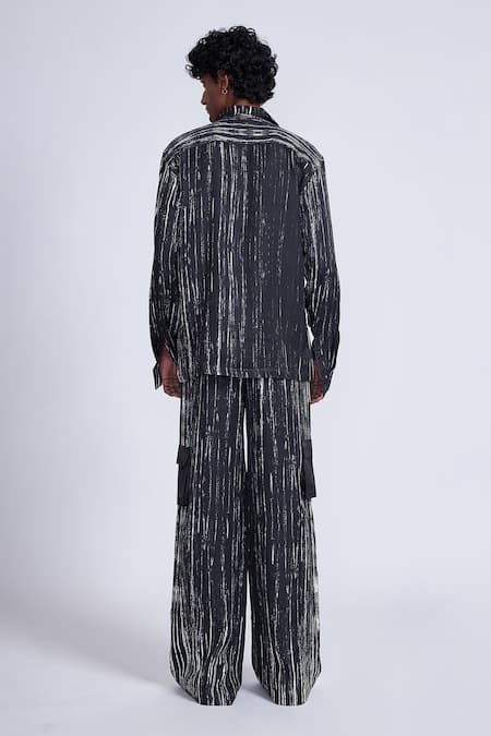 Advait Black Stripe Print Satin Twill Shirt 