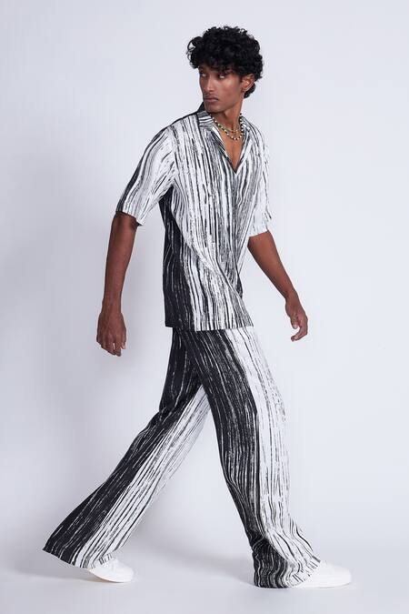 Buy_Advait_Black Satin, Twill Colorblock Stripe Printed Trouser _Online_at_Aza_Fashions