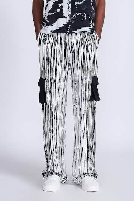 Buy_Advait_Black Satin, Twill Colorblock Stripe Printed Trouser _Online_at_Aza_Fashions