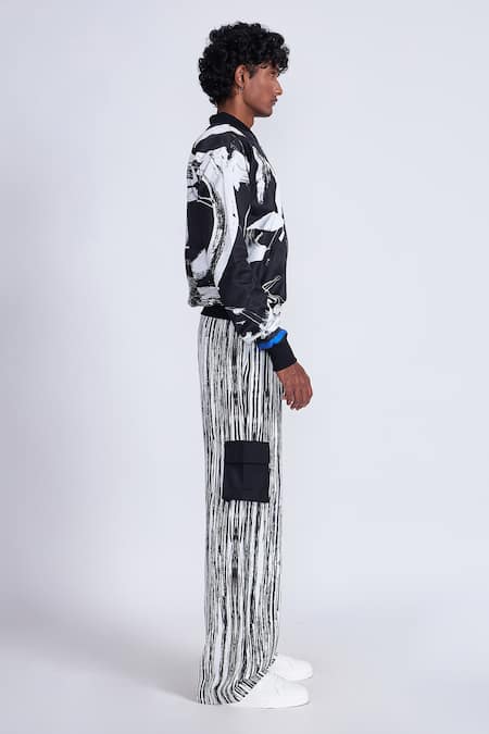 Advait_Black Satin Abstract Print Bomber Jacket _Online_at_Aza_Fashions