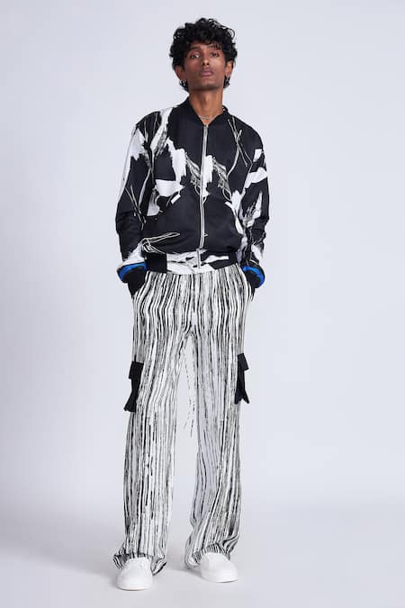 Buy_Advait_Black Satin Abstract Print Bomber Jacket _Online_at_Aza_Fashions