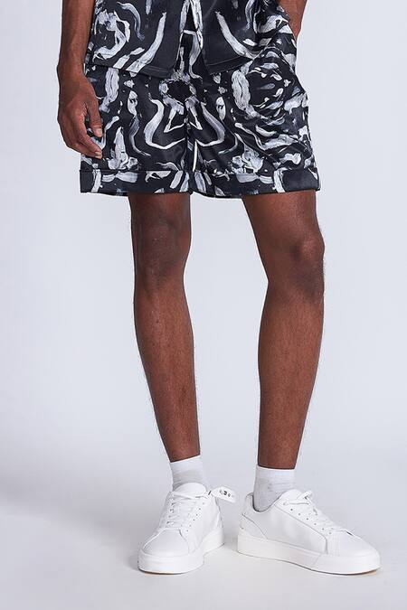 Buy_Advait_Black Silk Swirl Print Shorts _Online_at_Aza_Fashions