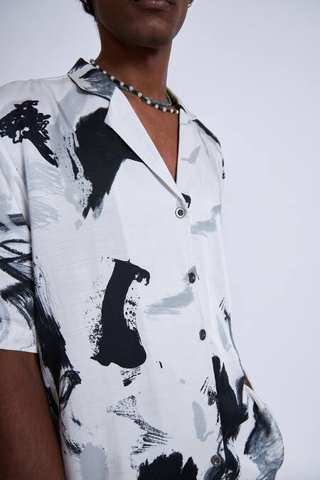 Advait_Black Satin Paint Splash Print Shirt _Online_at_Aza_Fashions
